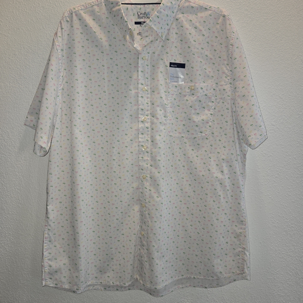 Croft & Barrow‎ Men's White and Green Patterned Short Sleeve Shirt - Picture 14 of 14